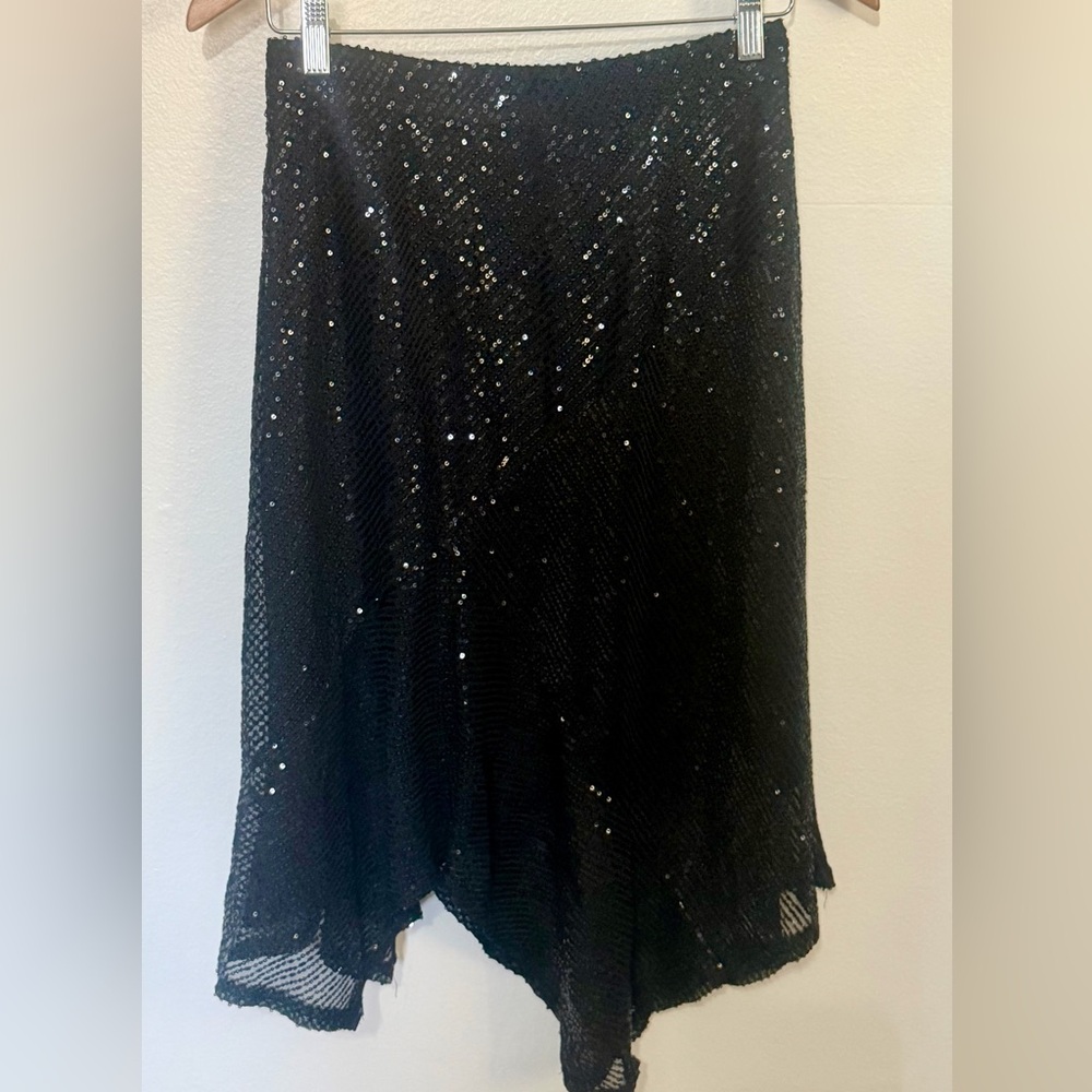 Black Sequin Asymmetrical Skirt - Women's Evening Skirt